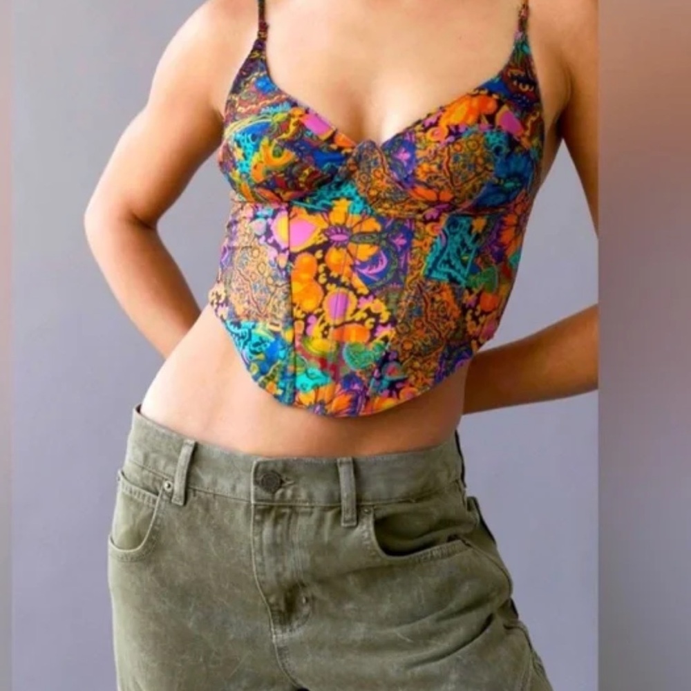 Urban Outfitters Karissa Multi Colored Floral Corset Bustier Size XS